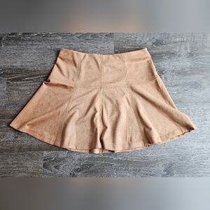 LC Lauren Conrad Paneled Mini Skirt Faux Suede Extra Large Tan Flair Skater